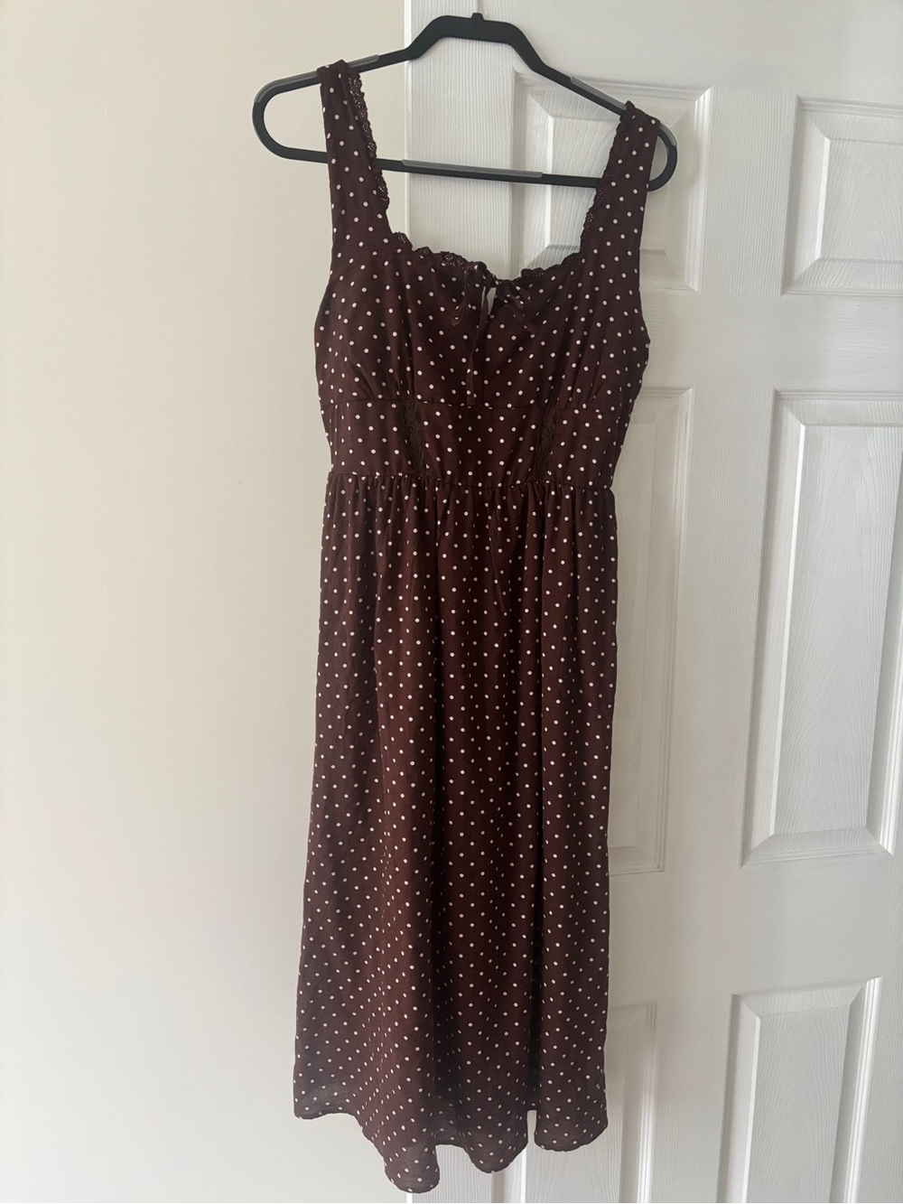 Women's Brown Polka Dot Sleeveless Top - Classic Chic - Size Medium